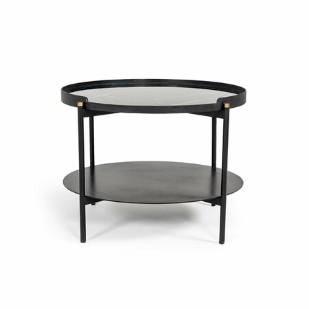 HOMEROOTS Modern Black Marble Painted Round Metal Coffee Table 472132